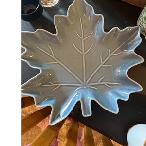 Crofton Blue Gray Stoneware Maple Leaf Serving Platter Fall Thanksgiving Dish